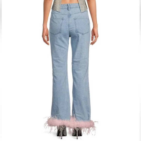 Gianni Bini - x Nastia Liukin Anna Denim Straight Leg Feather Detail Jeans NWT - Picture 4 of 14